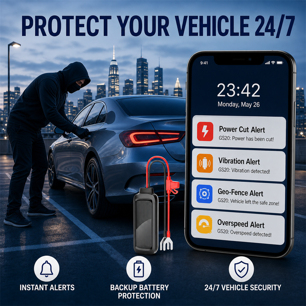 GS20 installed 4G GPS tracker for vehicles with no charging